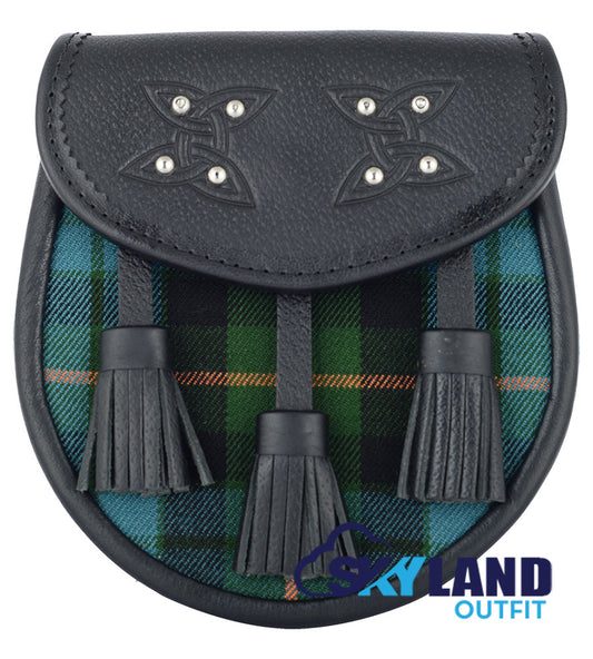 Gunn Ancient Tartan Sporran Black Leather Scottish Sporran image 0