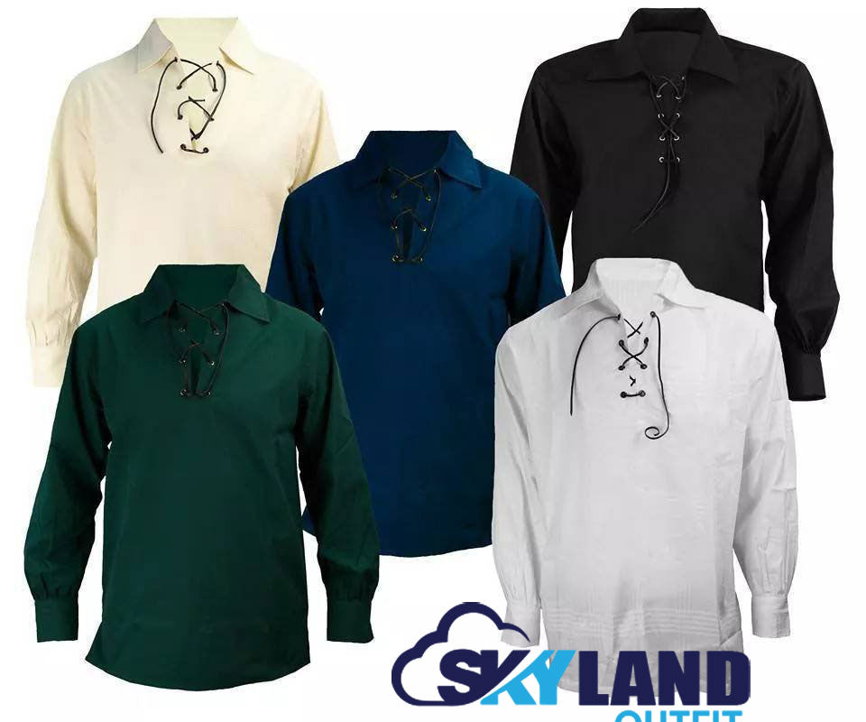 Jacobite Ghillie Kilt Shirt Red Cotton Jacobean Full Sleeve Shirt image 2