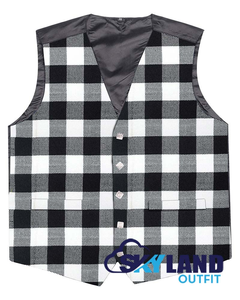 White, Black Rob Roy Tartan Waistcoat - Argyle Vest Made to Order image 0