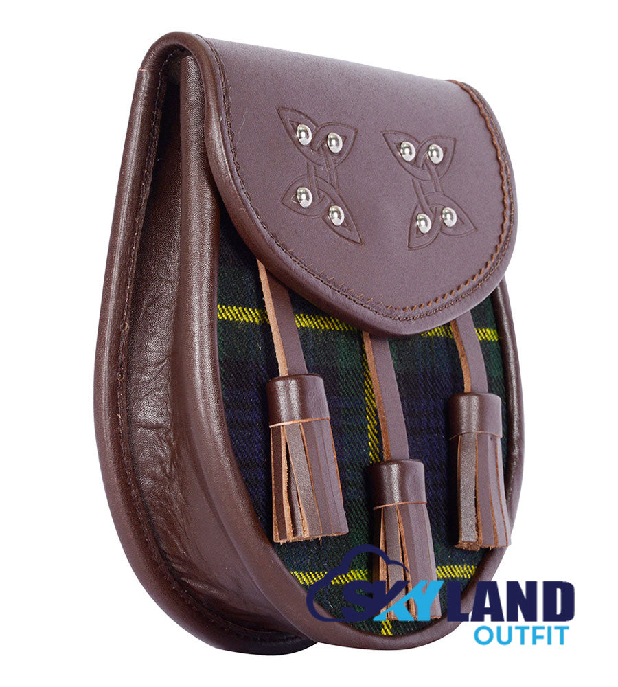 Gordon Tartan Sporran Brown Leather Scottish Sporran image 1