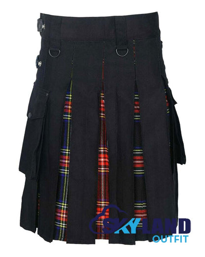 Hybrid Utility Kilts - Black Cotton & Black Stewart Tartan Kilt image 3