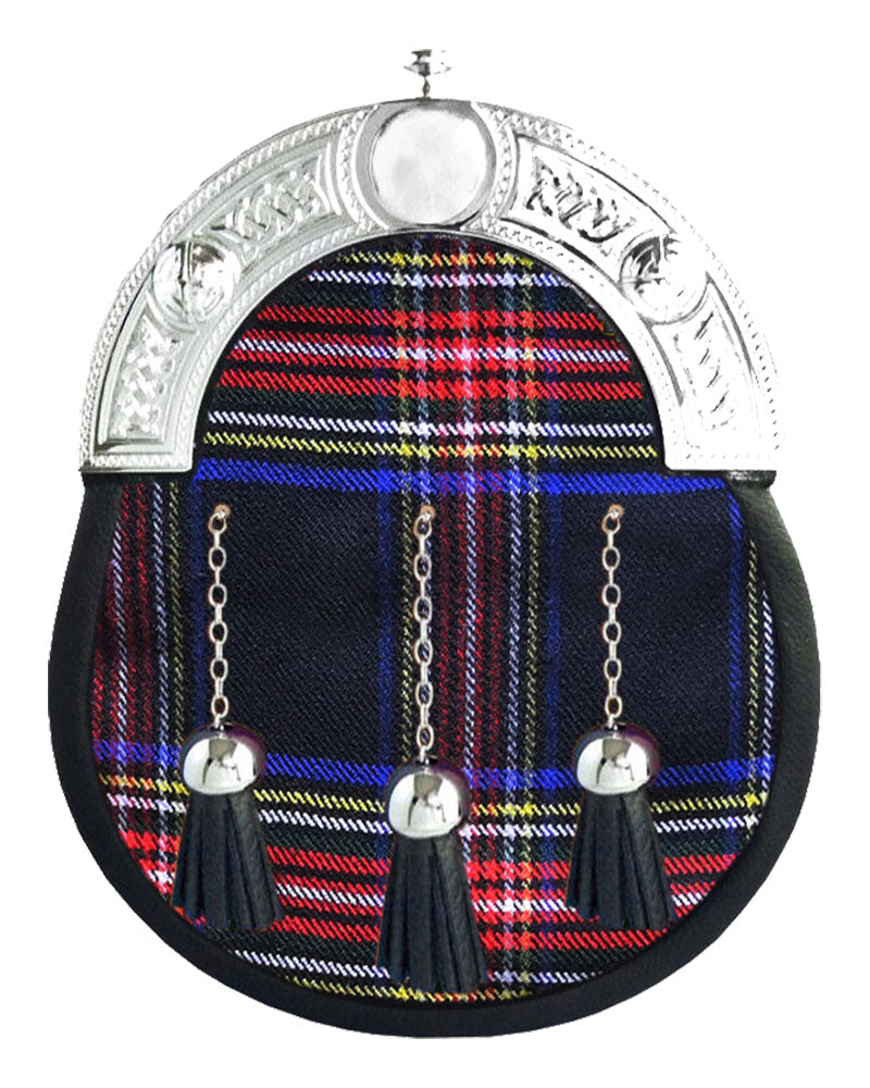 Black Stewart Tartan Sporran Scottish Full Dress Leather Sporran image 0