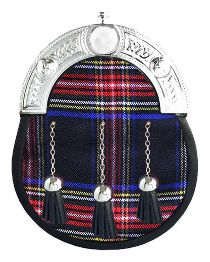Black Stewart Tartan Sporran Scottish Full Dress Leather Sporran image 0