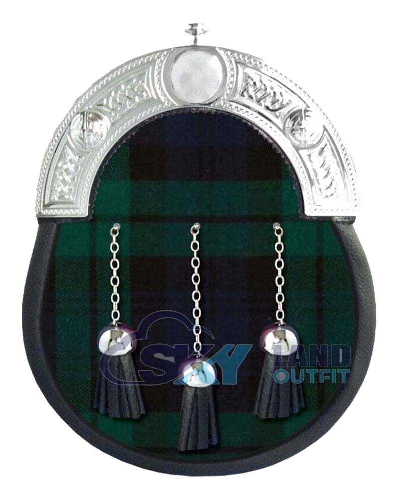 Black Watch Tartan Sporran Scottish Full Dress Leather Sporran image 0