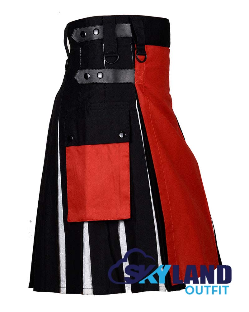 Hybrid Utility Kilts - Black Inner Red and White Cotton Kilt image 2