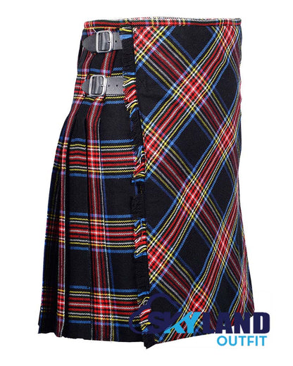 Black Stewart Tartan Kilt Traditional 8-Yard Kilt with Bias Cut image 1
