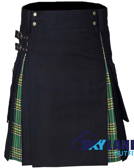 Hybrid Utility Kilts - Irish Heritage Tartan & Black Cotton Kilt image 0