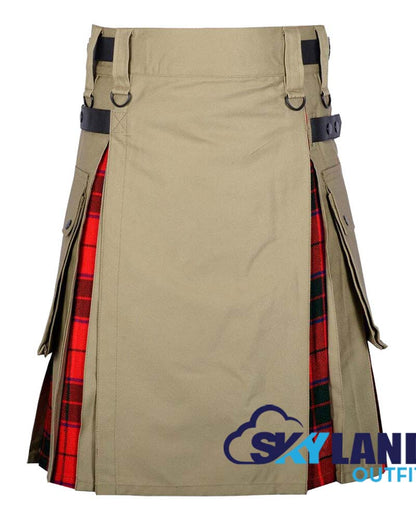 Hybrid Utility Kilts – Khaki Cotton & Scottish Rose Tartan Kilt image 0