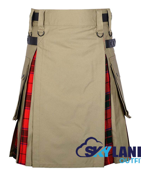 Hybrid Utility Kilts – Khaki Cotton & Scottish Rose Tartan Kilt image 0