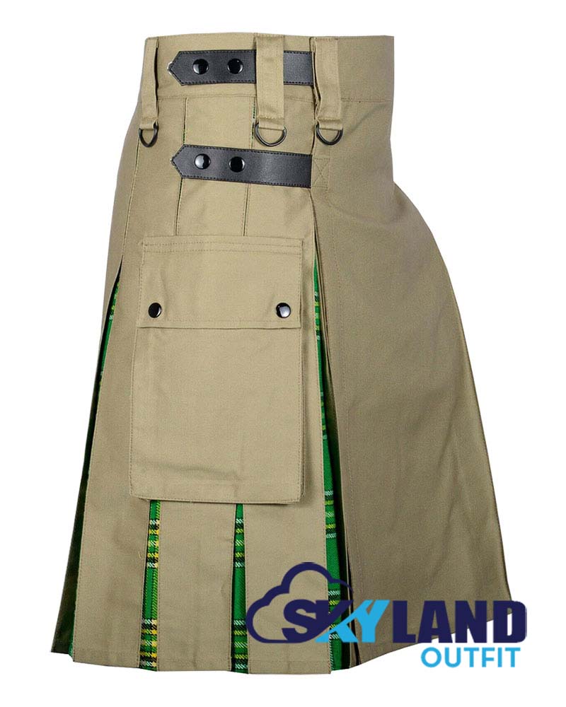 Hybrid Utility Kilts – Khaki Cotton & Irish Tartan Kilt image 1