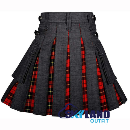 Hybrid Utility Kilts – Black Denim & Wallace Tartan Kilt image 3