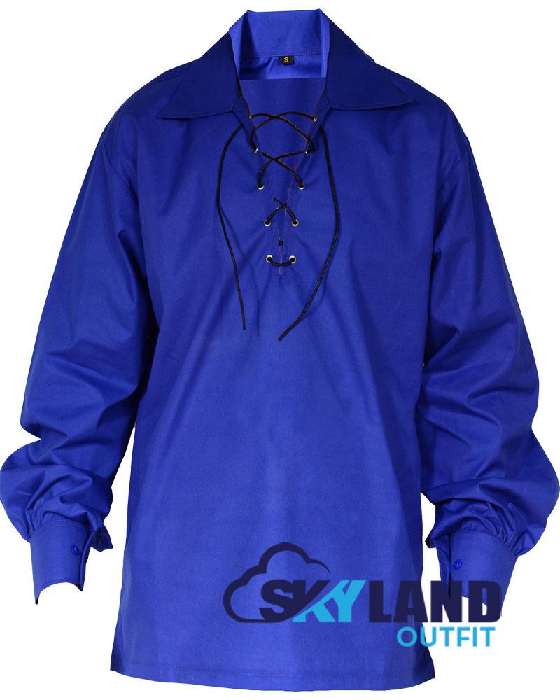 Jacobite Ghillie Kilt Shirt Royal Blue Cotton Full Sleeve Shirt image 0