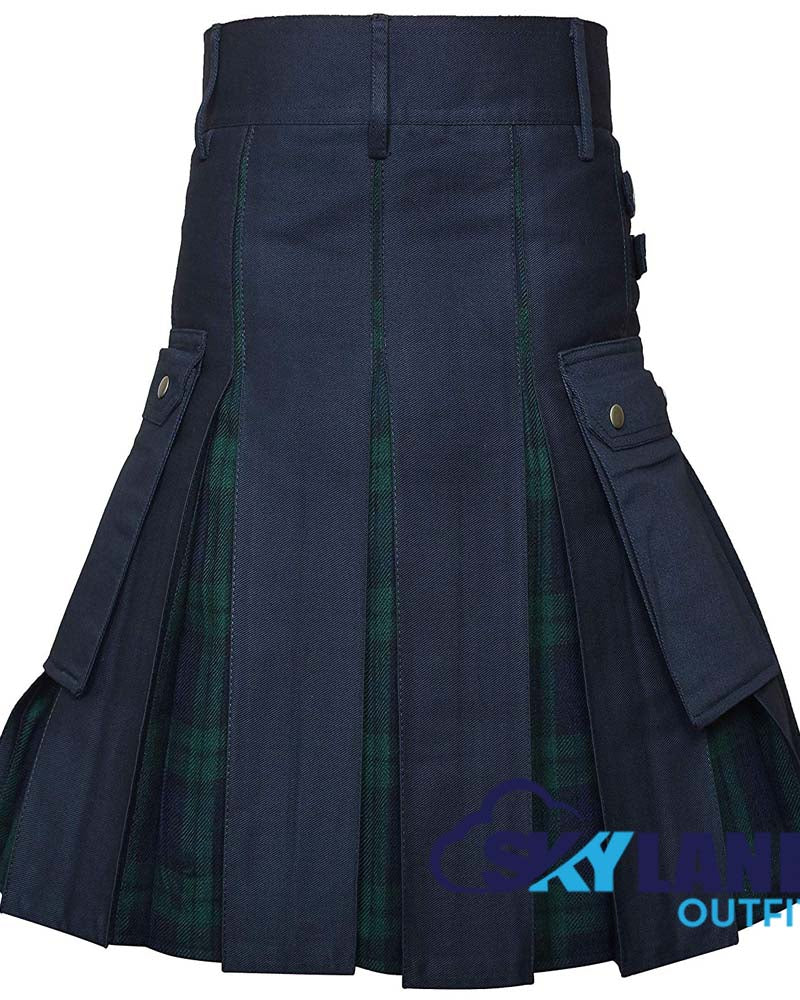 Hybrid Utility Kilts - Black Cotton & Black Watch Tartan Kilt image 2