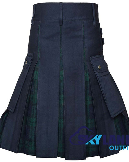 Hybrid Utility Kilts - Black Cotton & Black Watch Tartan Kilt image 2