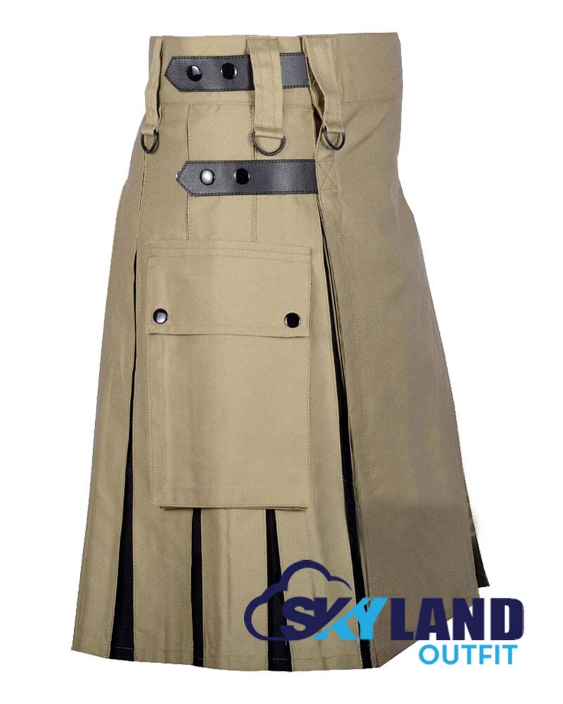 Hybrid Utility Kilts – Khaki Cotton & Black Cotton Kilt image 1