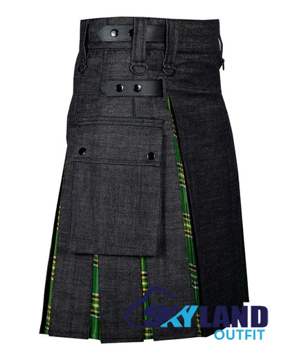 Hybrid Utility Kilts – Black Denim & Irish Tartan Kilt image 1