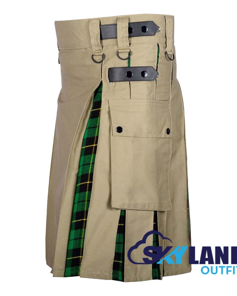 Hybrid Utility Kilts – Khaki Cotton & Wallace Hunting Tartan Kilt image 2