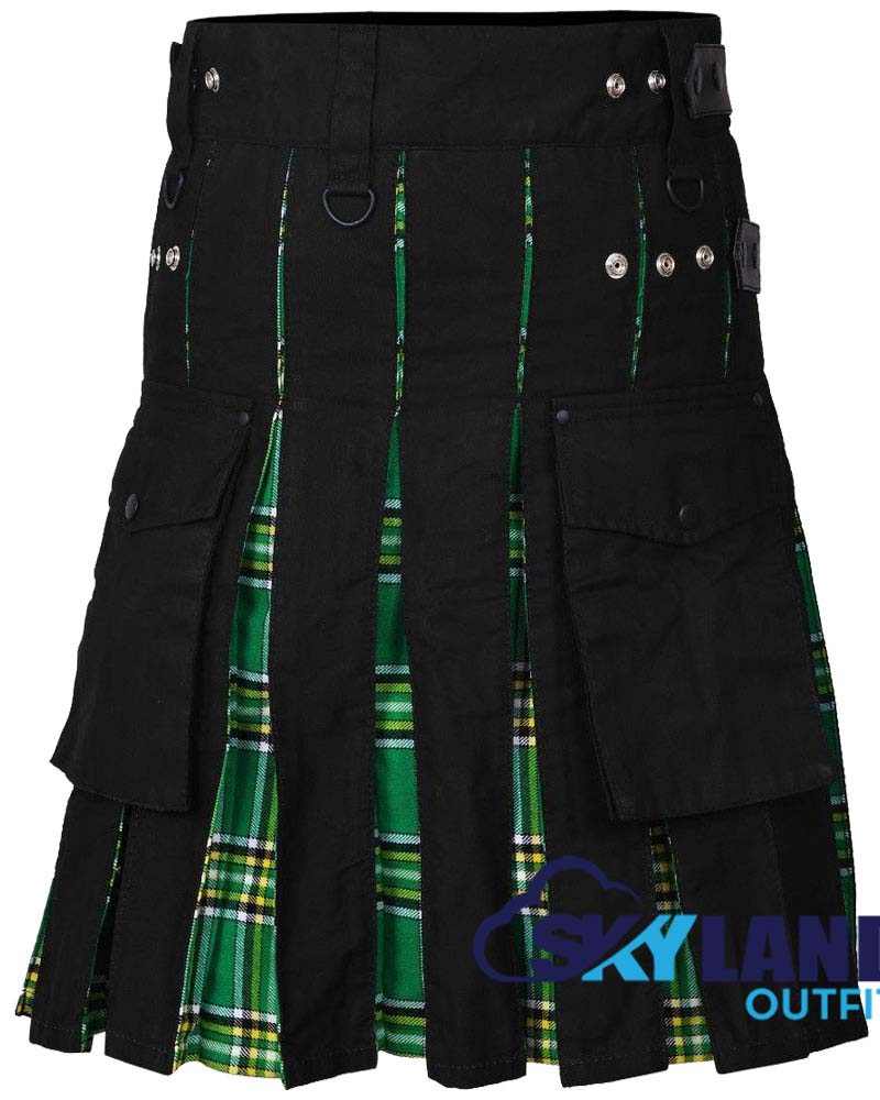 Hybrid Utility Kilts - Black Cotton & Irish Heritage Tartan Kilt image 3