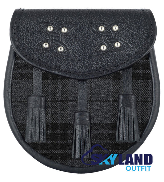 Grey Watch Tartan Sporran Black Leather Scottish Sporran image 0