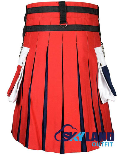 French Flag Utility Kilt – Handmade Cotton Patriotic Kilt for Men