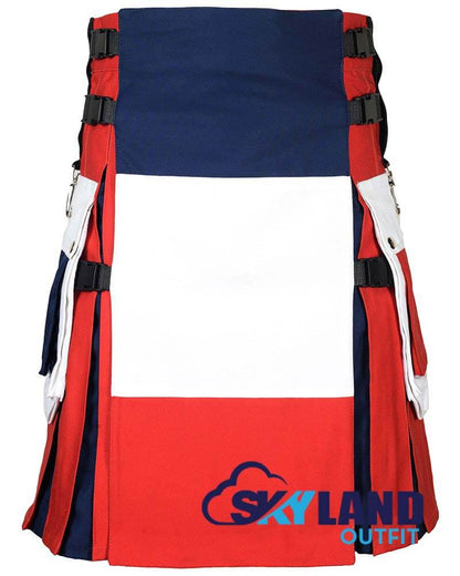 French Flag Utility Kilt – Handmade Cotton Patriotic Kilt for Men