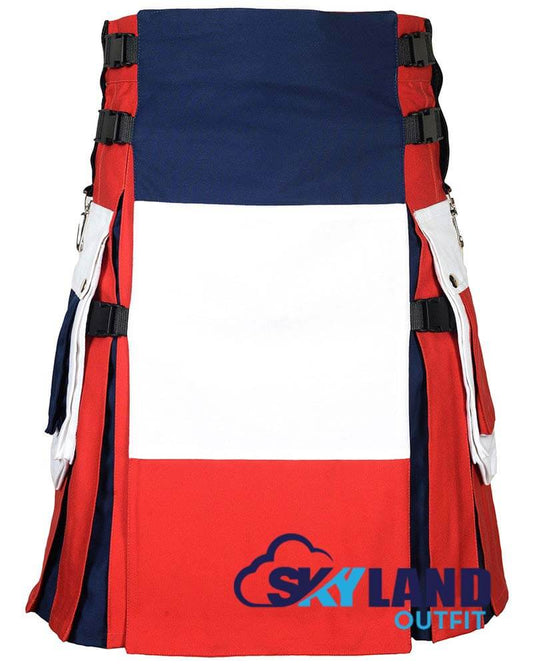 French Flag Utility Kilt – Handmade Cotton Patriotic Kilt for Men