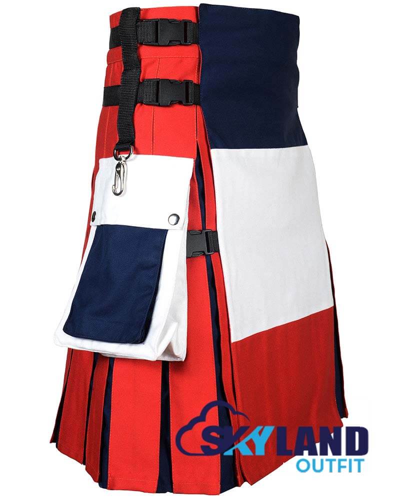 French Flag Utility Kilt – Handmade Cotton Patriotic Kilt for Men