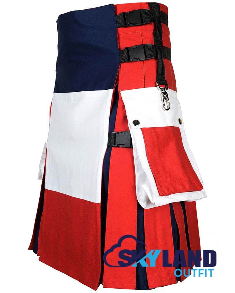 French Flag Utility Kilt – Handmade Cotton Patriotic Kilt for Men