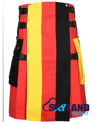 German Flag Utility Kilt – Handmade Cotton Patriotic Kilt for Men