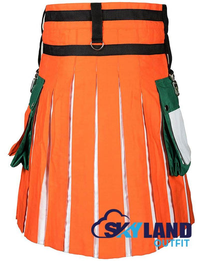 Irish Flag Utility Kilt – Premium Handmade Cotton Patriotic Kilt for Men
