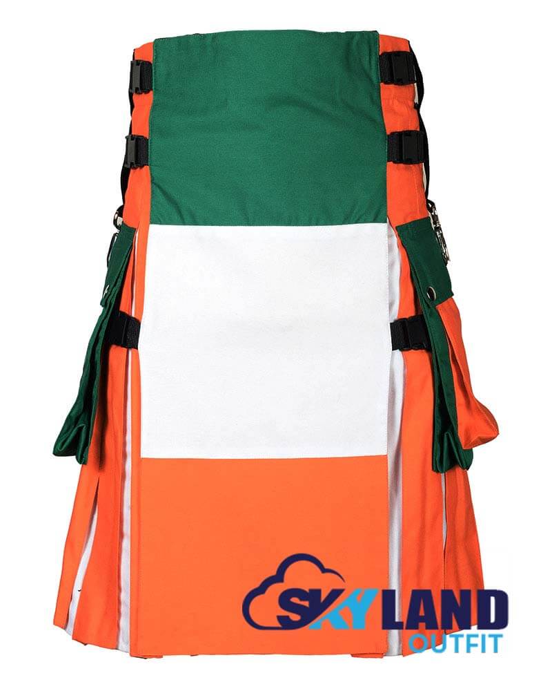 Irish Flag Utility Kilt – Premium Handmade Cotton Patriotic Kilt for Men