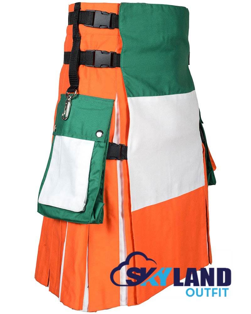 Irish Flag Utility Kilt – Premium Handmade Cotton Patriotic Kilt for Men