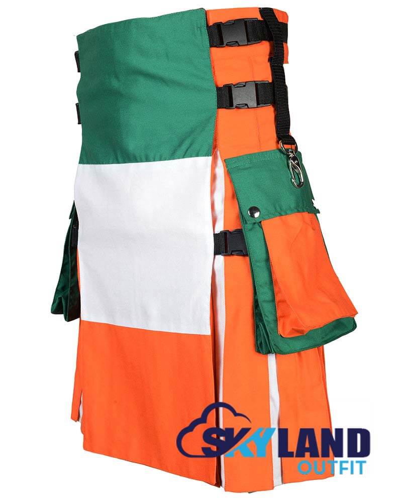 Irish Flag Utility Kilt – Premium Handmade Cotton Patriotic Kilt for Men