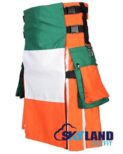 Irish Flag Utility Kilt – Premium Handmade Cotton Patriotic Kilt for Men