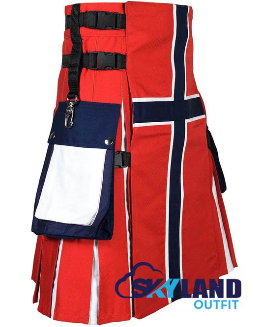 Norway Flag Utility Kilt – Handmade Cotton Patriotic Kilt | Custom Nordic Kilt