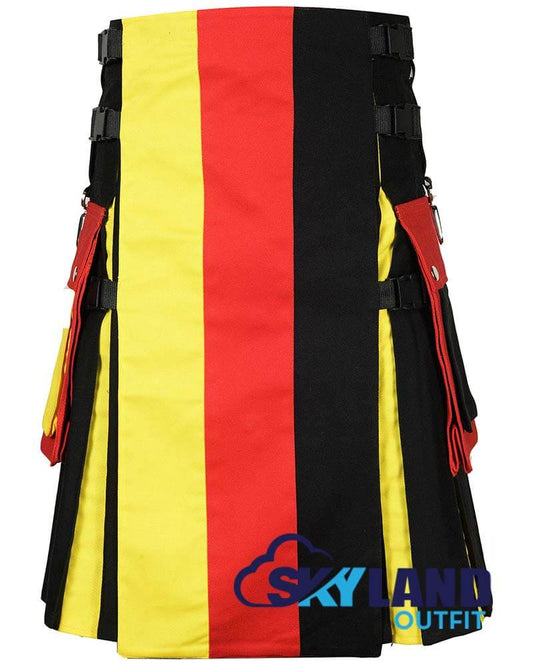 Red Black Yellow Hybrid Kilt – Custom Scottish Utility Kilt for Men