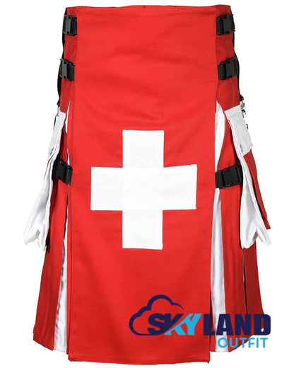 Swiss Flag Utility Kilt – Handmade Cotton Patriotic Scottish Kilts