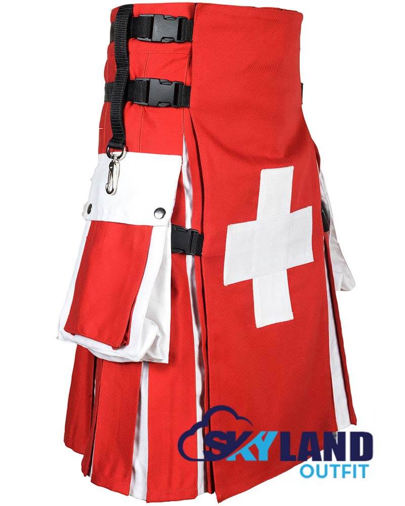 Swiss Flag Utility Kilt – Handmade Cotton Patriotic Scottish Kilts