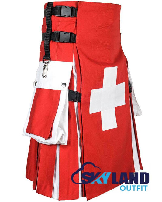 Swiss Flag Utility Kilt – Handmade Cotton Patriotic Scottish Kilts