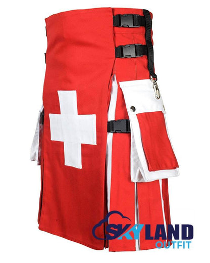 Swiss Flag Utility Kilt – Handmade Cotton Patriotic Scottish Kilts