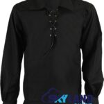 Jacobite Ghillie Kilt Shirt Black Cotton Jacobean Full Sleeve Shirt