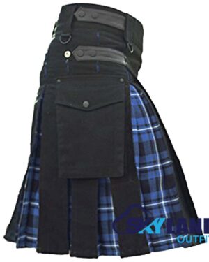 Hybrid Utility Kilts - Black Cotton & Ramsey Blue Tartan Kilt - Image 3