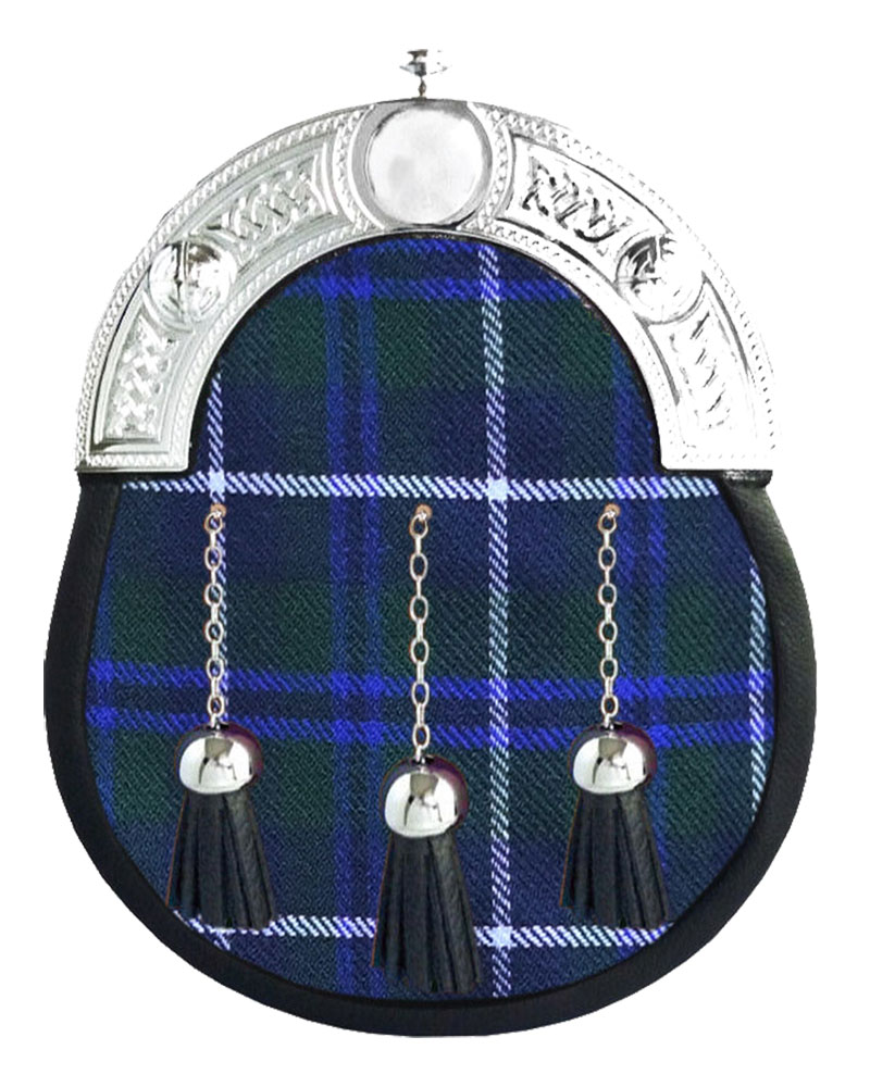 Blue Douglas Tartan Sporran Scottish Full Dress Leather Sporran