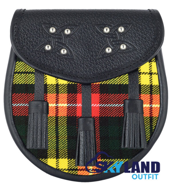 Buchanan Tartan Sporran Black Leather Scottish Sporran