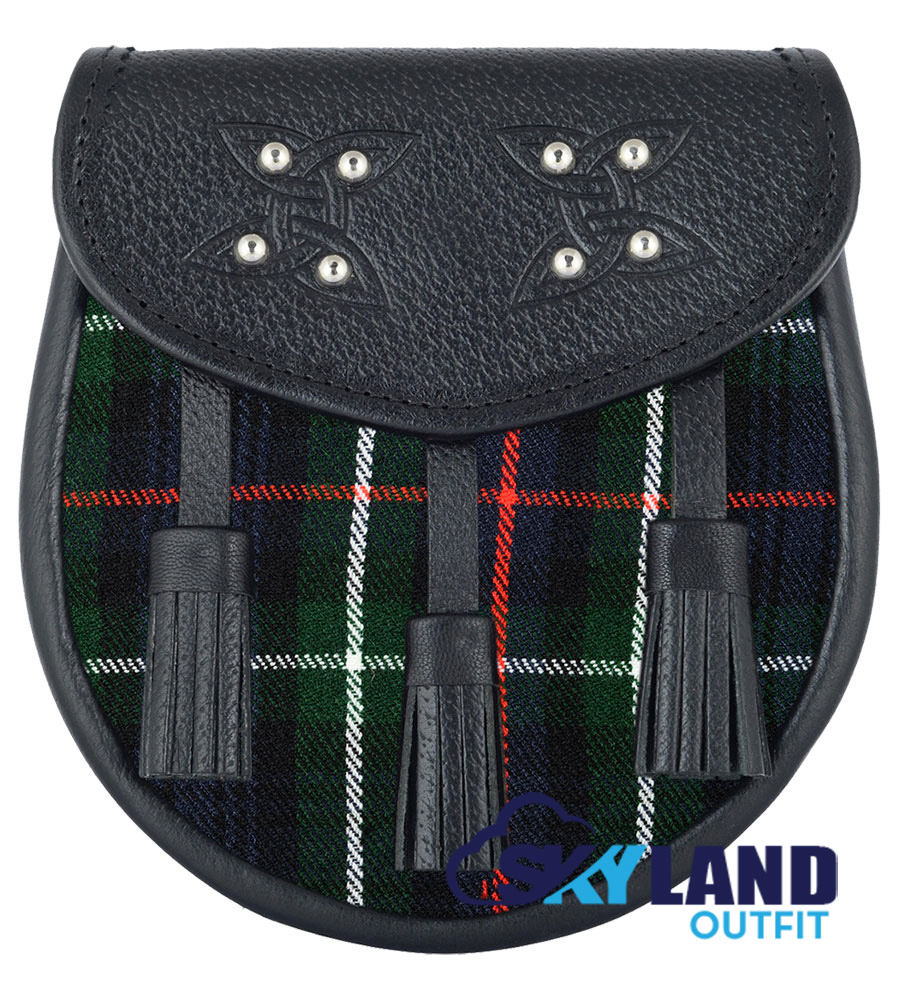Mackenzie Tartan Sporran Black Leather Scottish Sporran