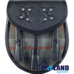 Weathered Mackenzie Tartan Sporran Black Leather Sporran