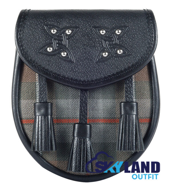 Weathered Mackenzie Tartan Sporran Black Leather Sporran
