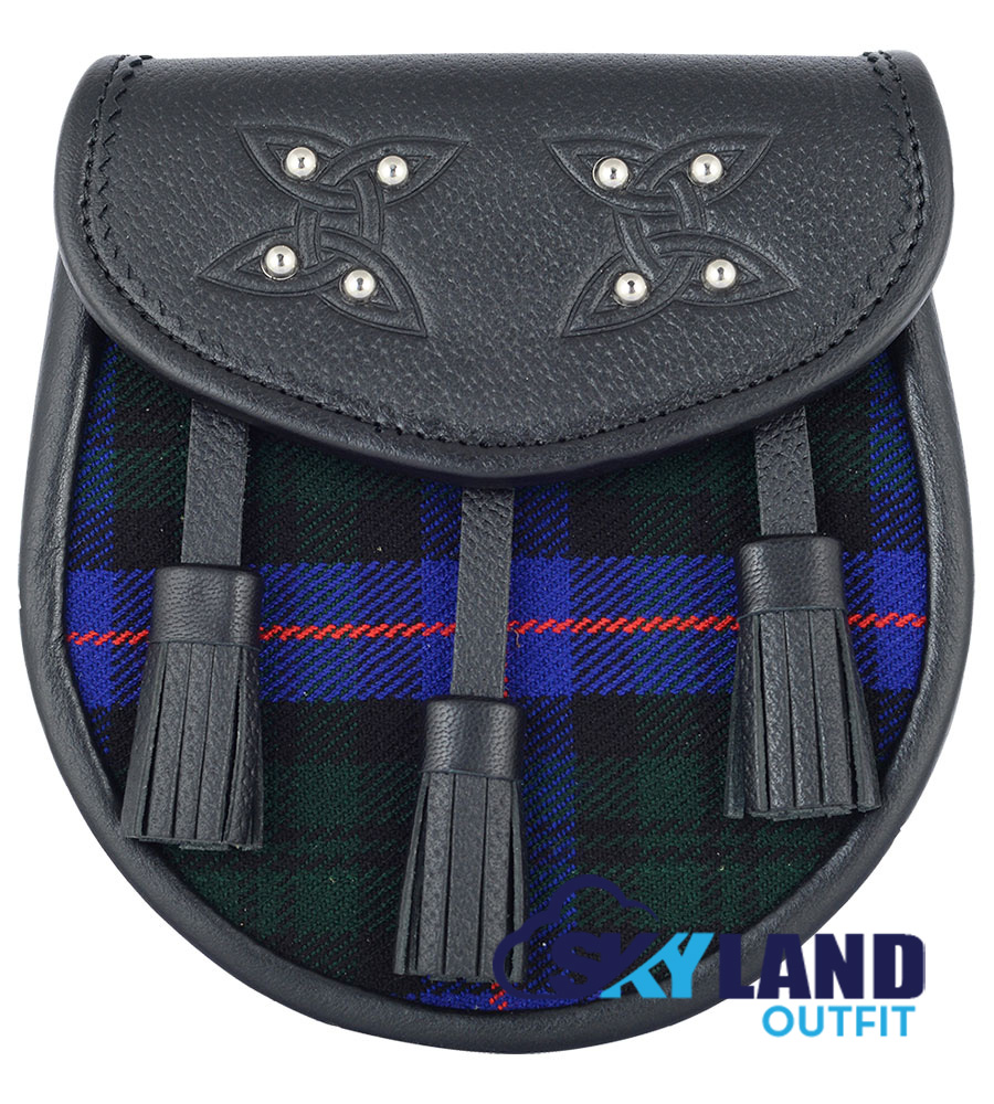 Armstrong Tartan Sporran Black Leather Scottish Sporran