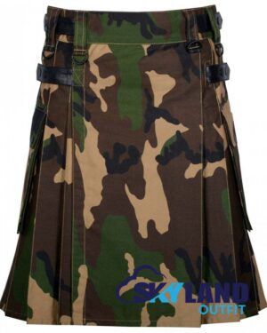 Army Camouflage Utility Kilt with adjustable Leather Straps