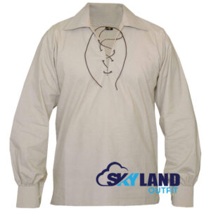 Jacobite Ghillie Kilt Shirt Beige Cotton Jacobean Full Sleeve Shirt